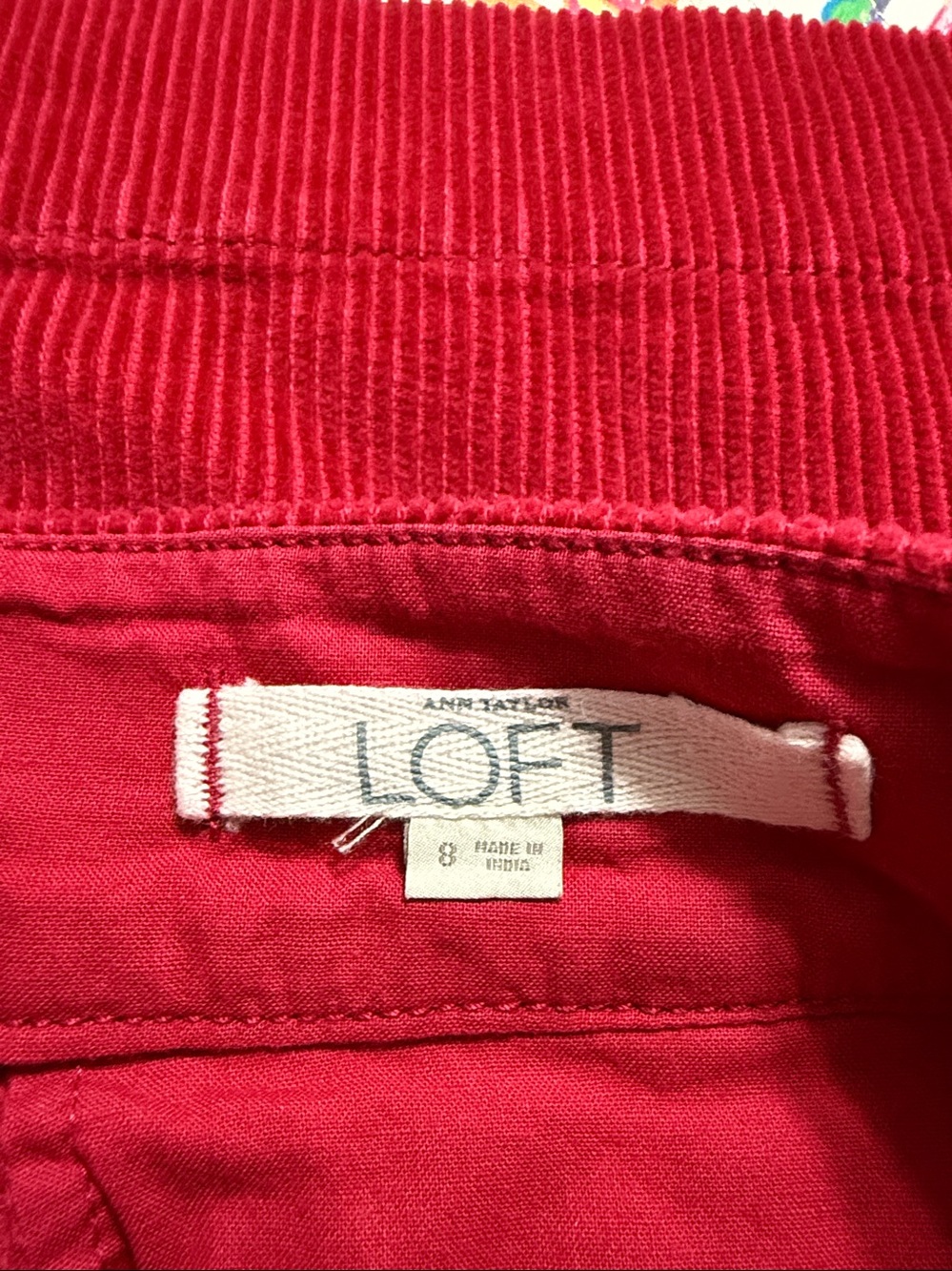LOFT Cherry Red Corduroy Mini Skirt Patriotic Holiday Size: 8 - Picture 4 of 6